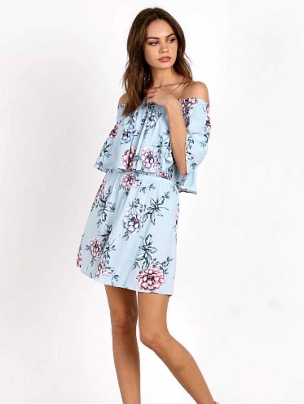 Show Me Your Mumu Casita Mini Dress in Light Blue Wildflower